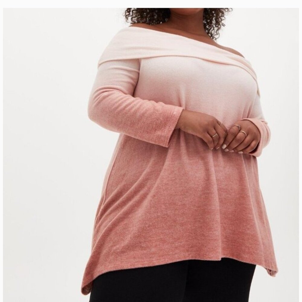 Torrid Super Soft Plush Ombre Cowl neck Light Pink Coral Tunic Sweater - Picture 1 of 7